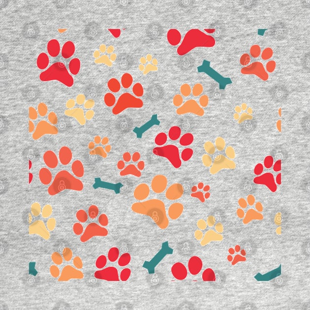 Autumn Color Puppy Paw Prints and Bones On Black Pattern by SubtleSplit